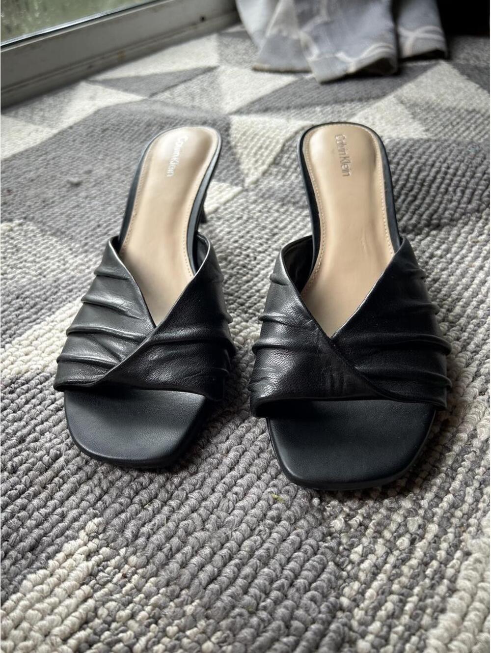 Calvin Klein black leather kitten heels, size 8.5.